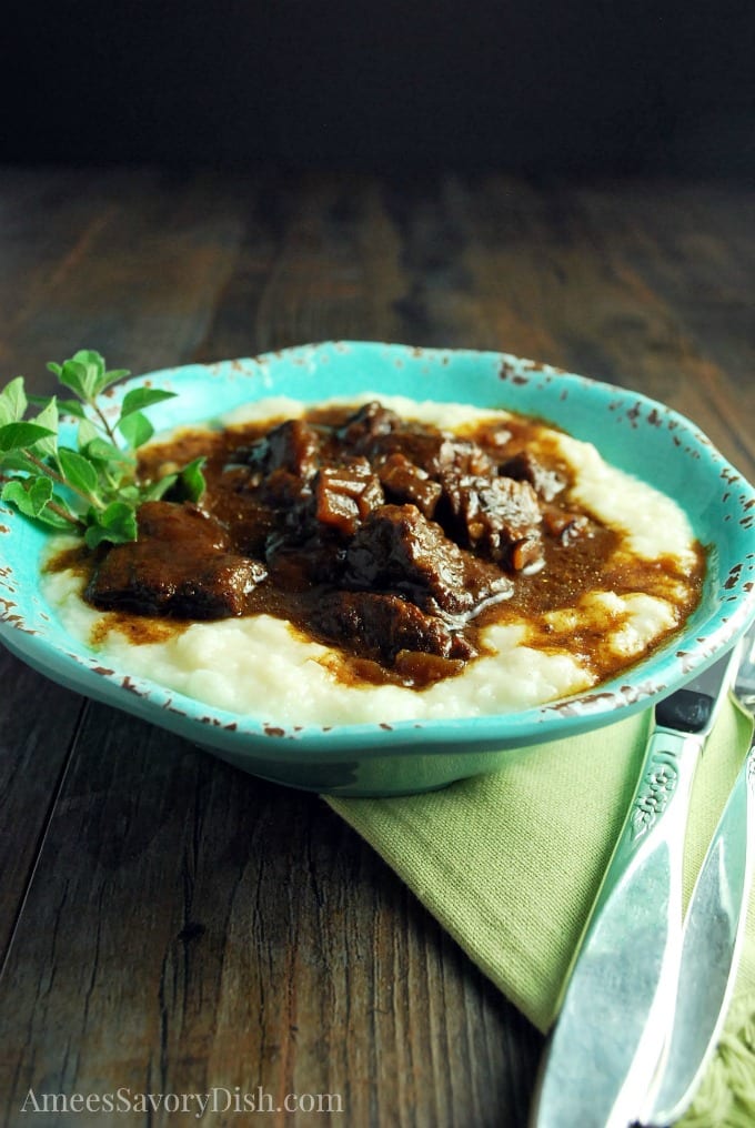 Instant Pot Mediterranean Beef over Cauliflower Mashed Potatoes