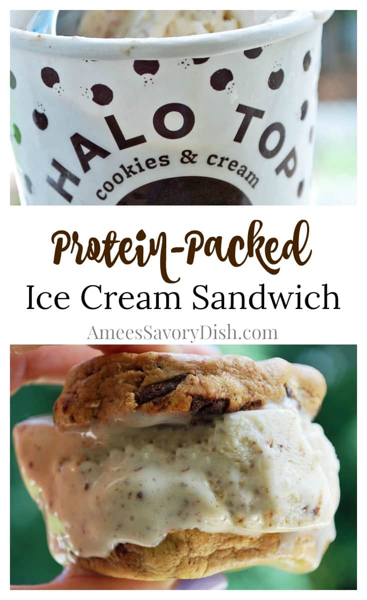 collage photo of Halo Top ice cream and a protein ice cream sandwich