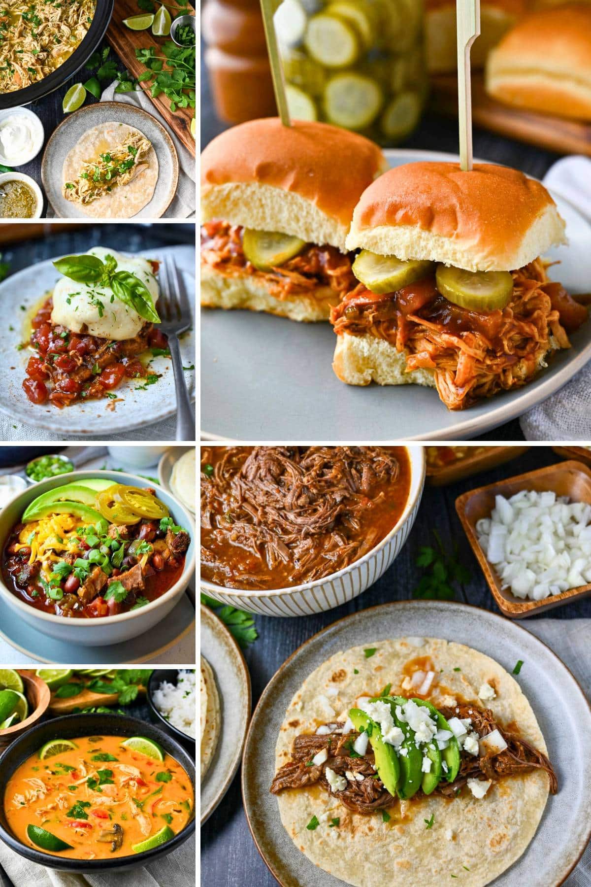 collage photo of a few high protein crockpot recipes