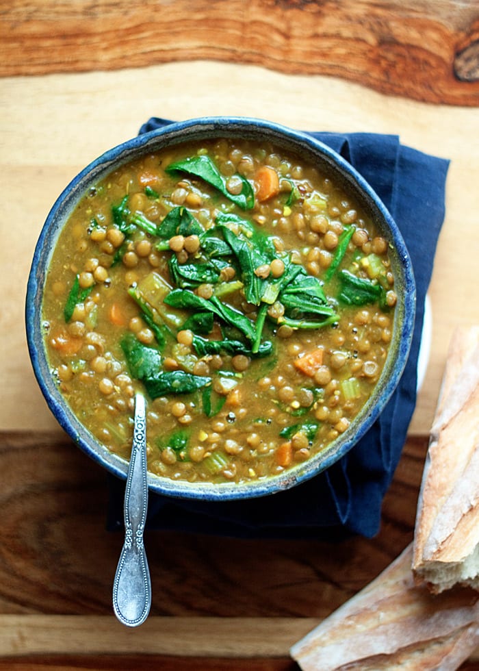 Instant Pot Vegan Golden Lentil and Spinach Soup
