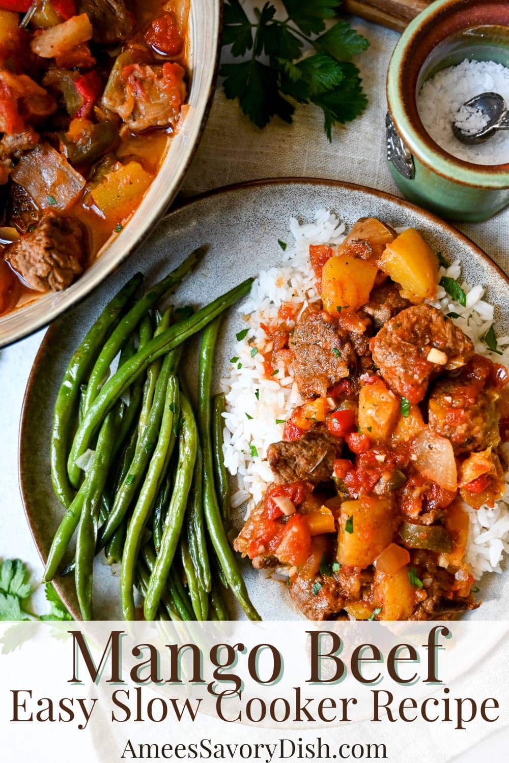 This easy mango beef is the perfect sweet and savory flavor combo.  This delicious beef dish takes less than 10 minutes to throw together!! via @Ameessavorydish