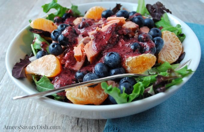 Easy Salmon Salad with Fresh Blueberry Vinaigrette