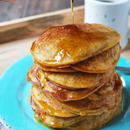 a stack of sweet potato pancakes