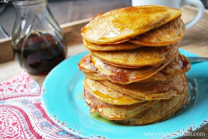 a stack of sweet potato pancakes