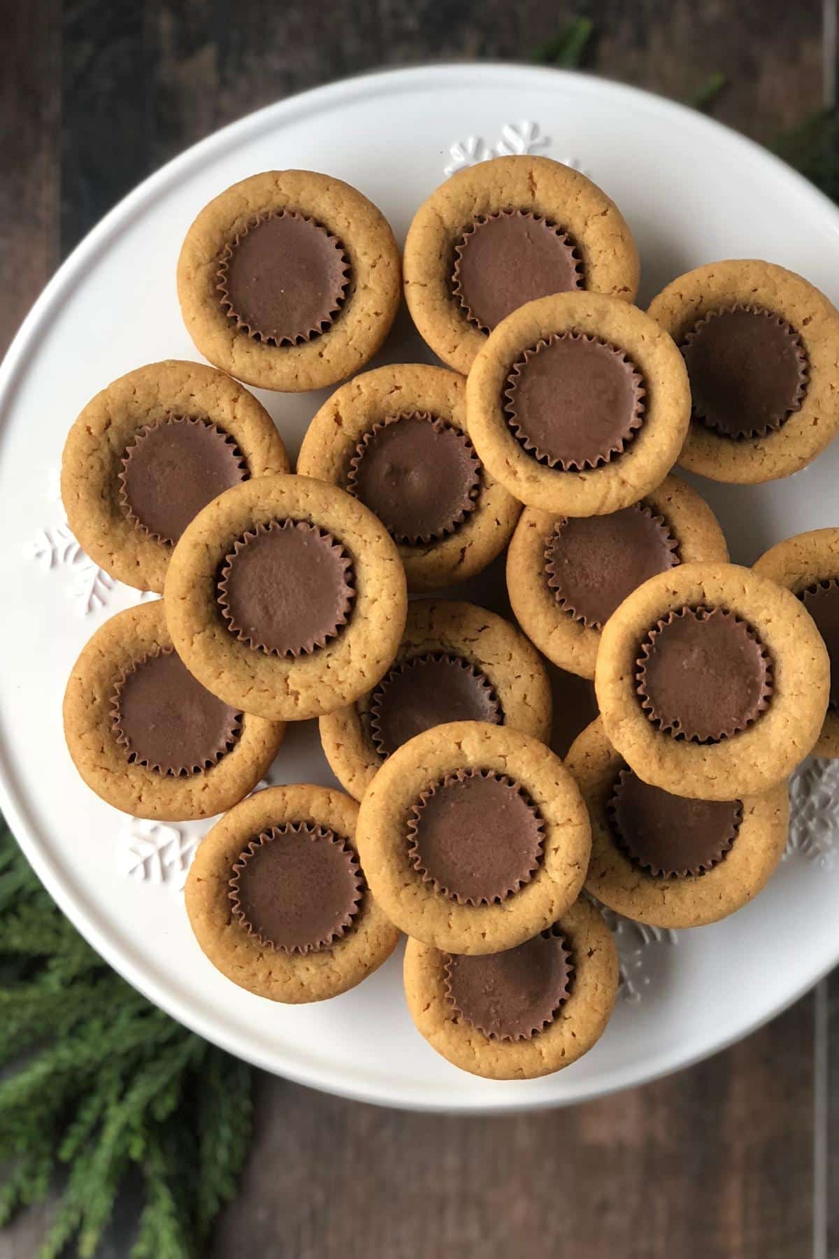 looking down at a platter of Reese's miniatures cookie tarts