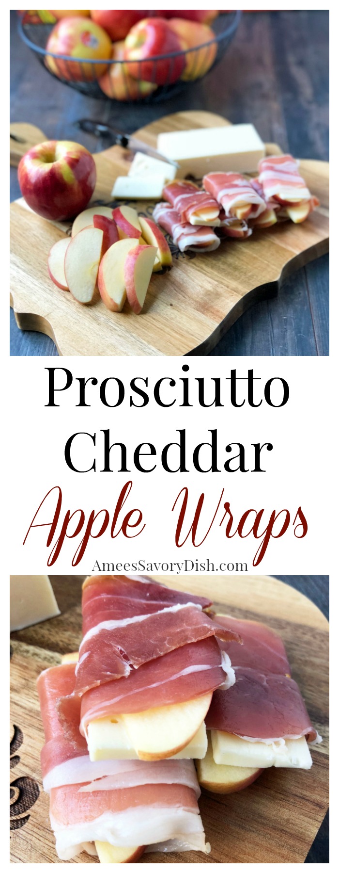 A quick and easy high-protein snack made with crisp and sweet apples, cheddar cheese, and prosciutto ham drizzled with honey. via @Ameessavorydish