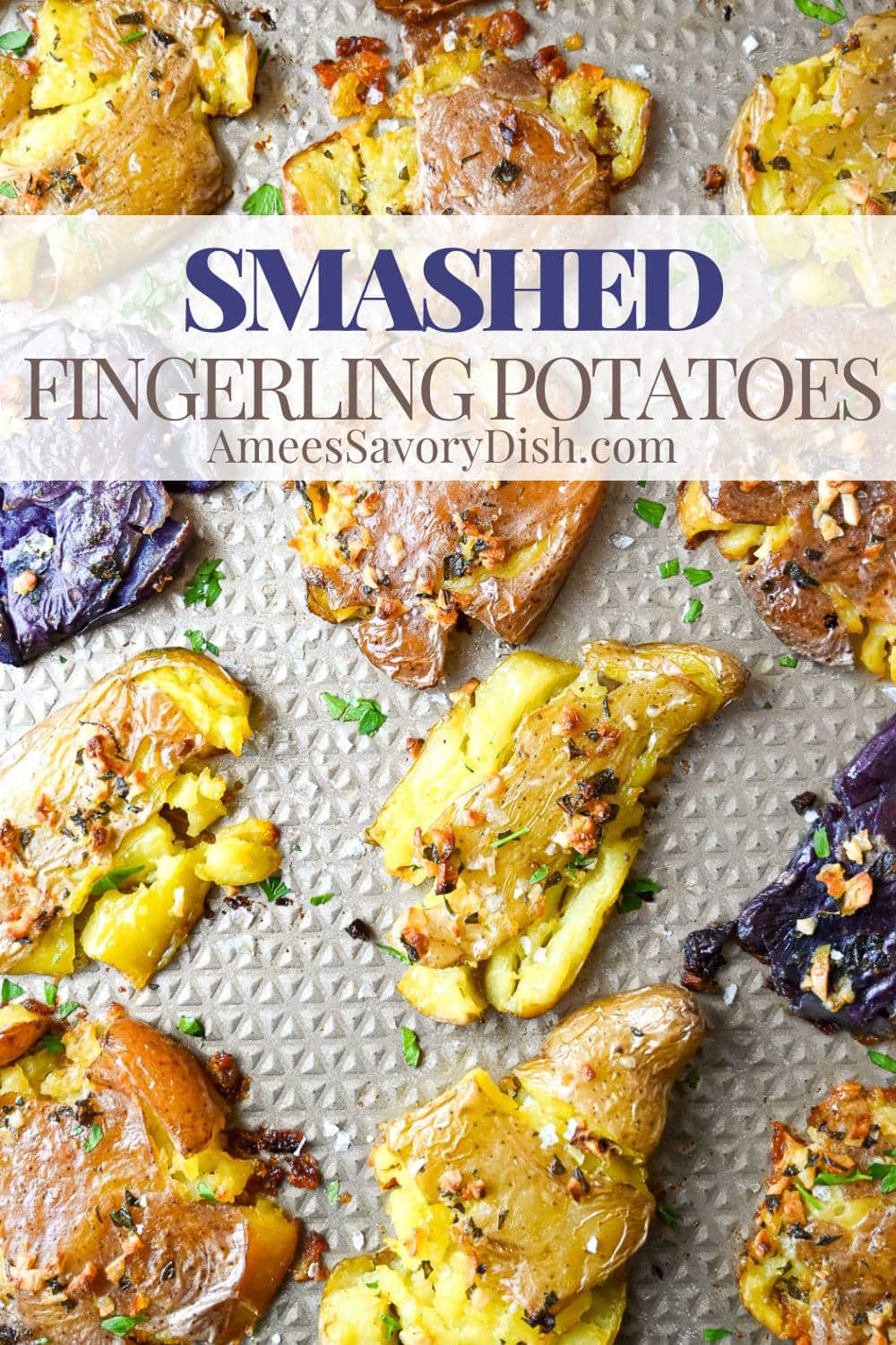 These smashed fingerling potatoes bake up irresistibly crispy on the outside, creamy inside, and packed with Greek-inspired goodness. via @Ameessavorydish