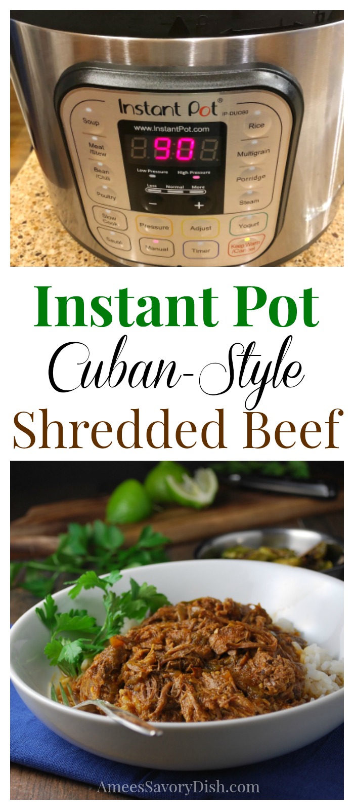 Instant Pot Cuban-Style Shredded Beef #instantpot #healthybeefrecipe #beef #beefrecipe via @Ameessavorydish