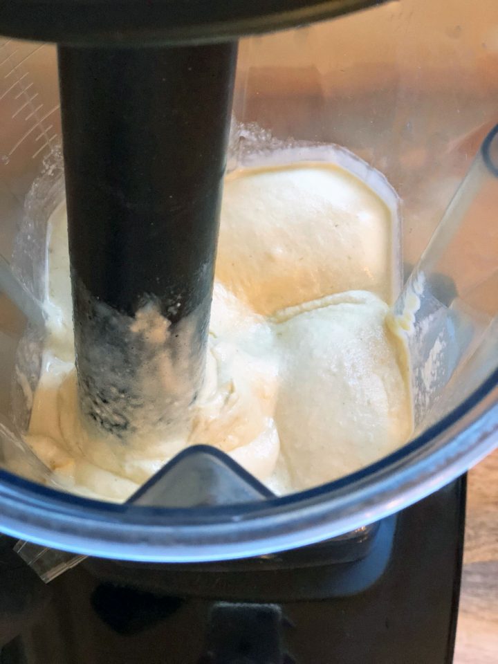 Frozen fruit tropical ice cream in a Vitamix