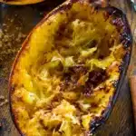 roasted spaghetti squash halves with brown sugar on top