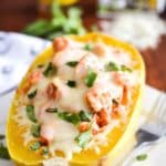 stuffed spaghetti squash with chicken and roasted red pepper