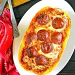 spaghetti squash boat with pepperoni on top