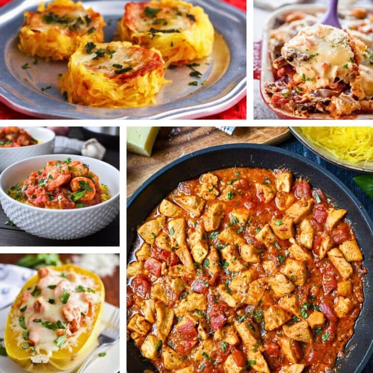 a collage of low carb recipes made with spaghetti squash
