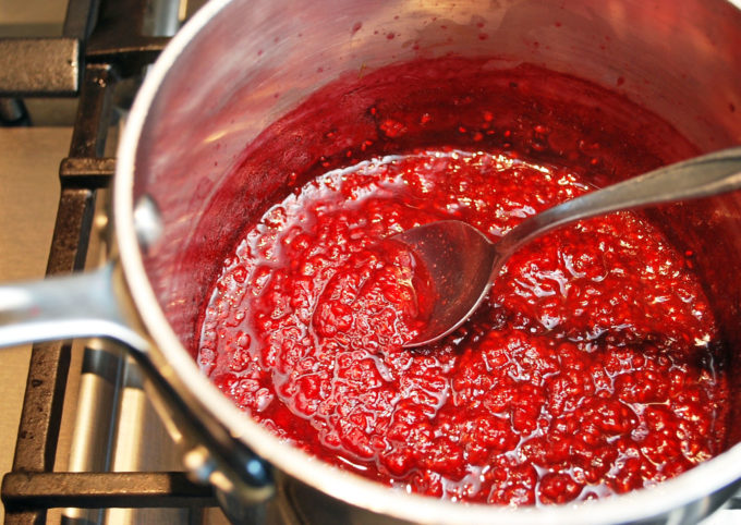 Cooked raspberry compote ready to serve