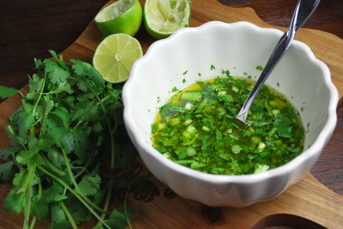 Fresh herb marinade in a bowl