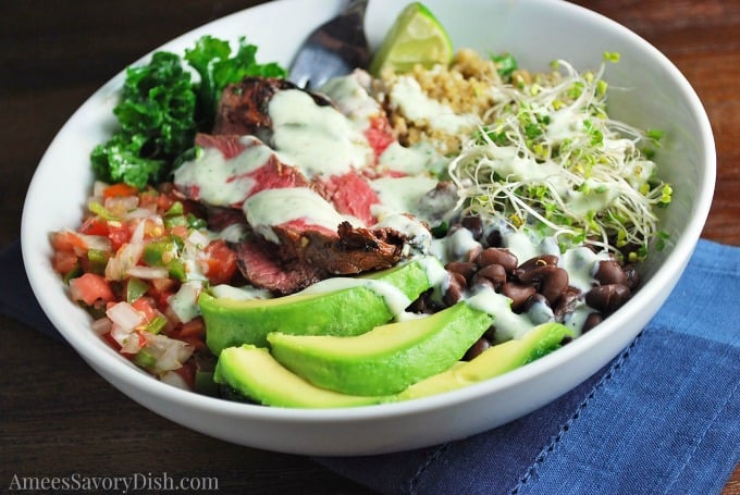 This Southwest Steak Grain Bowl with Creamy Verde Dressing makes a great post-workout meal to refuel the body.