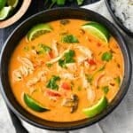 close up of a bowl of Thai chicken soup