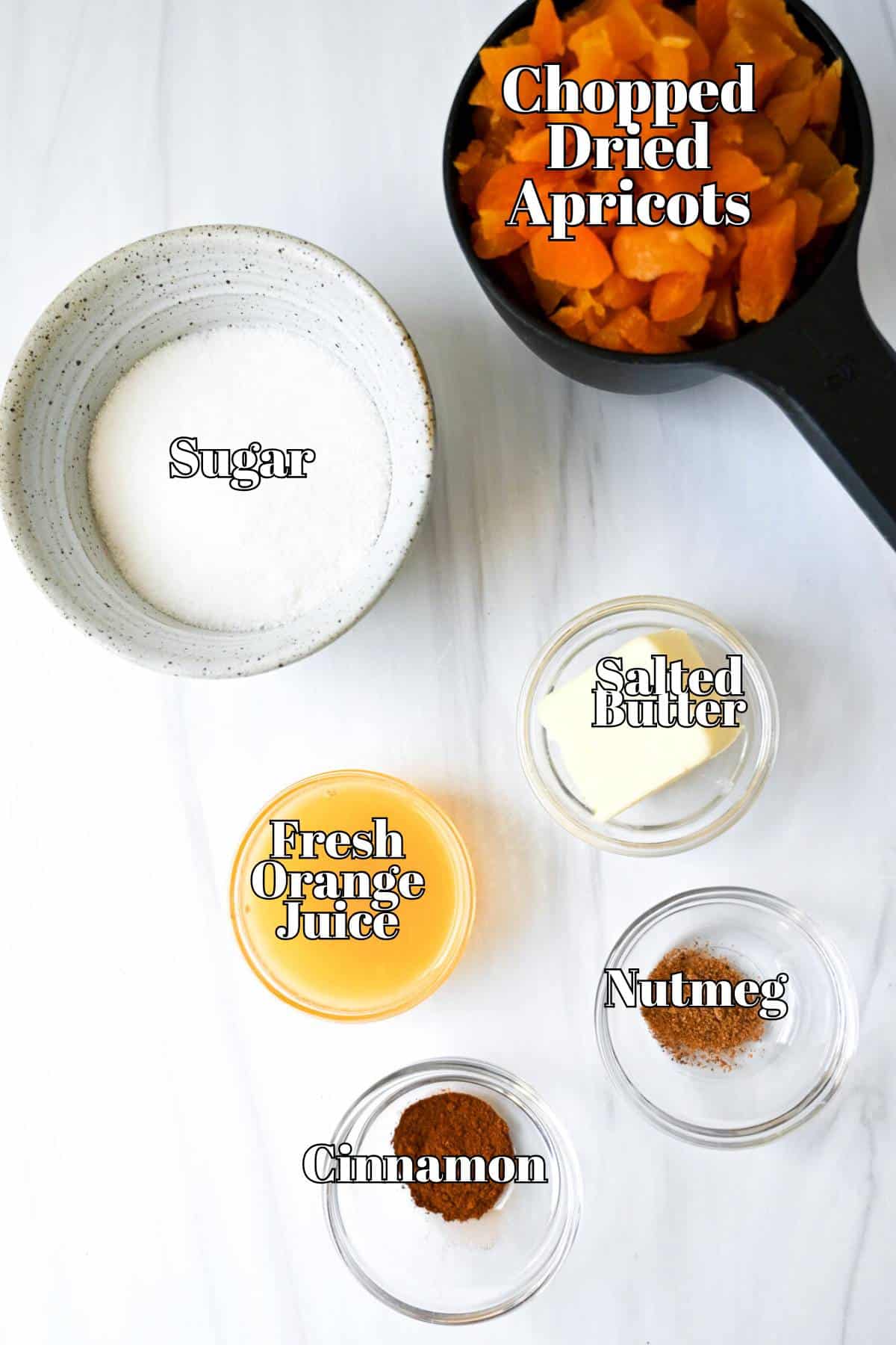 apricot tart filling ingredients measured out on a counter