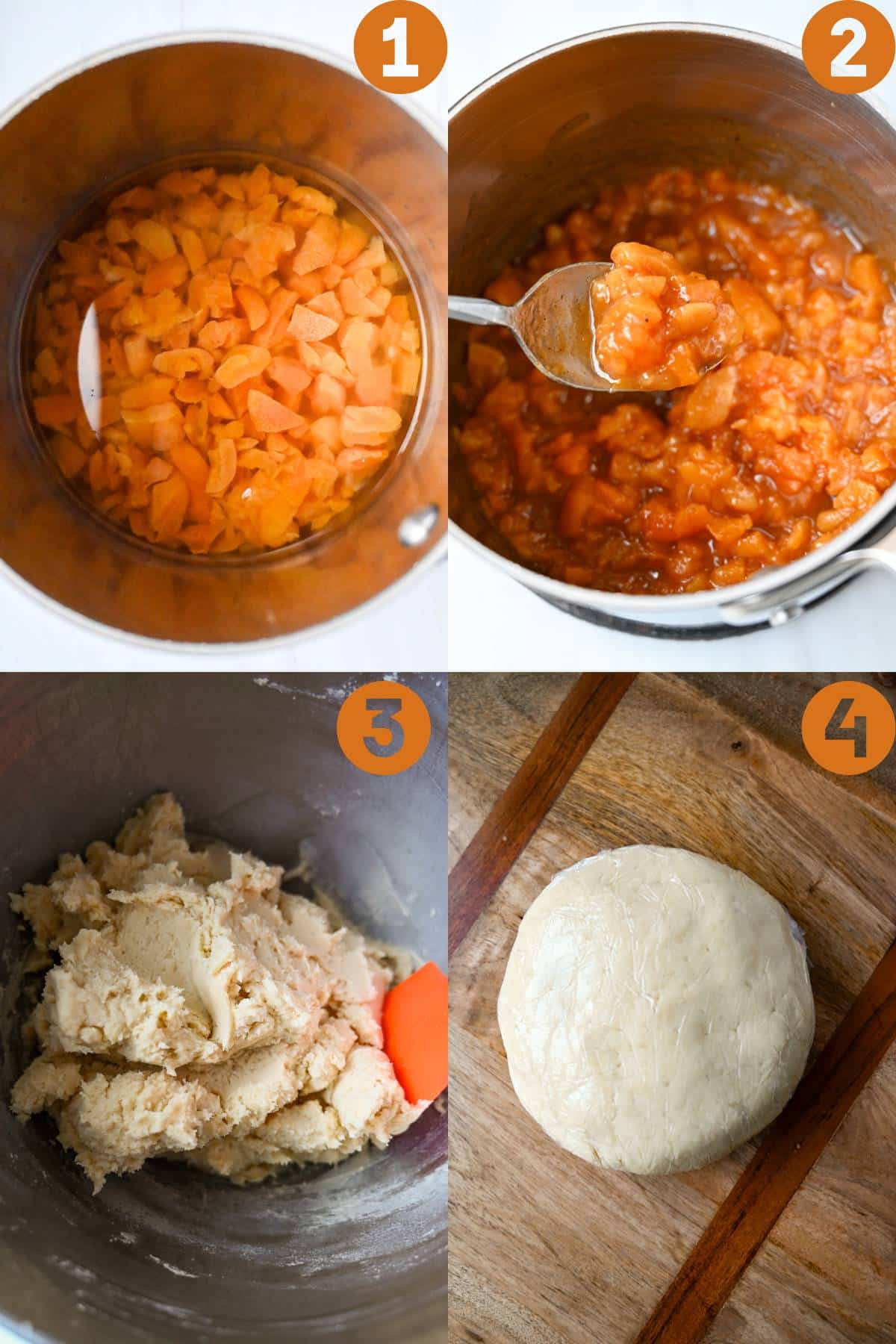 making the filling and dough for apricot tarts