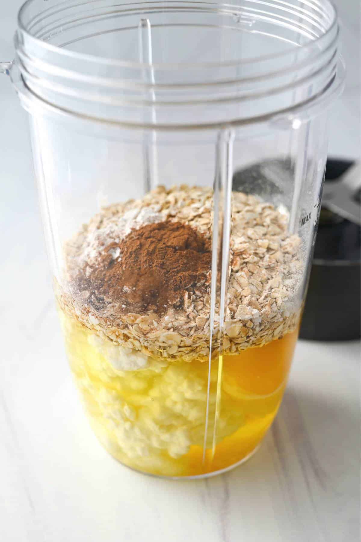pancake ingredients in a blender jar