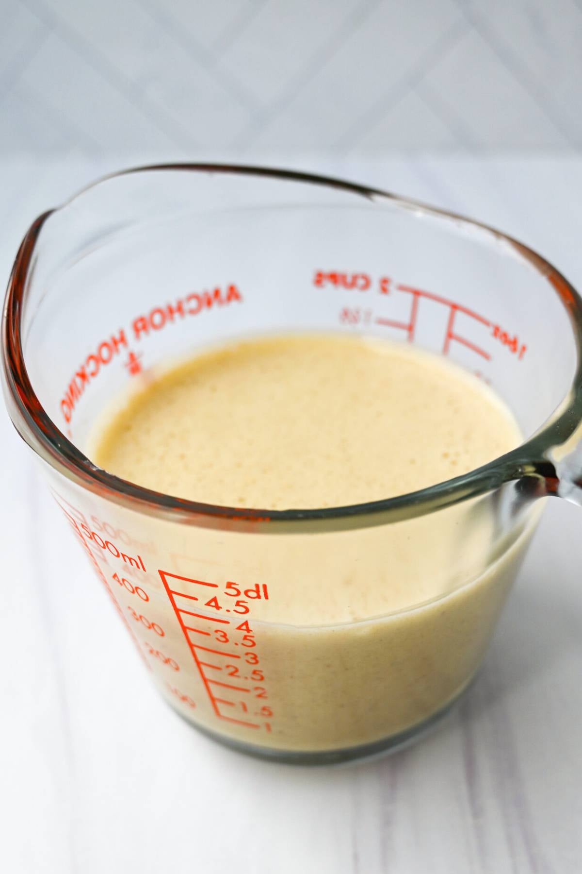 pancake mix in a pourable measuring cup