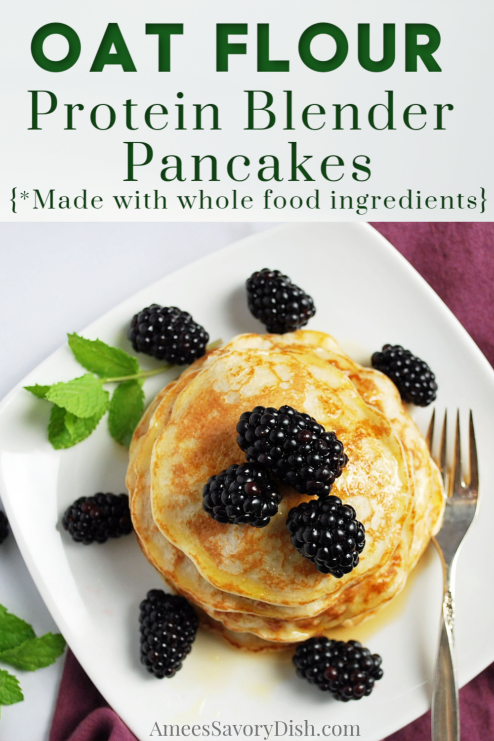 An easy gluten-free recipe for Protein Oat Pancakes made in a blender with only five whole-food ingredients. via @Ameessavorydish