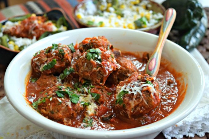 Southwest Instant Pot meatballs in a bowl with a spoon