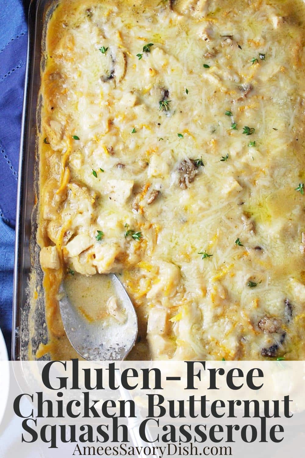 This easy gluten-free Chicken Butternut Squash Casserole is delicious low-carb comfort food, made with boneless chicken breasts and spiralized squash. via @Ameessavorydish