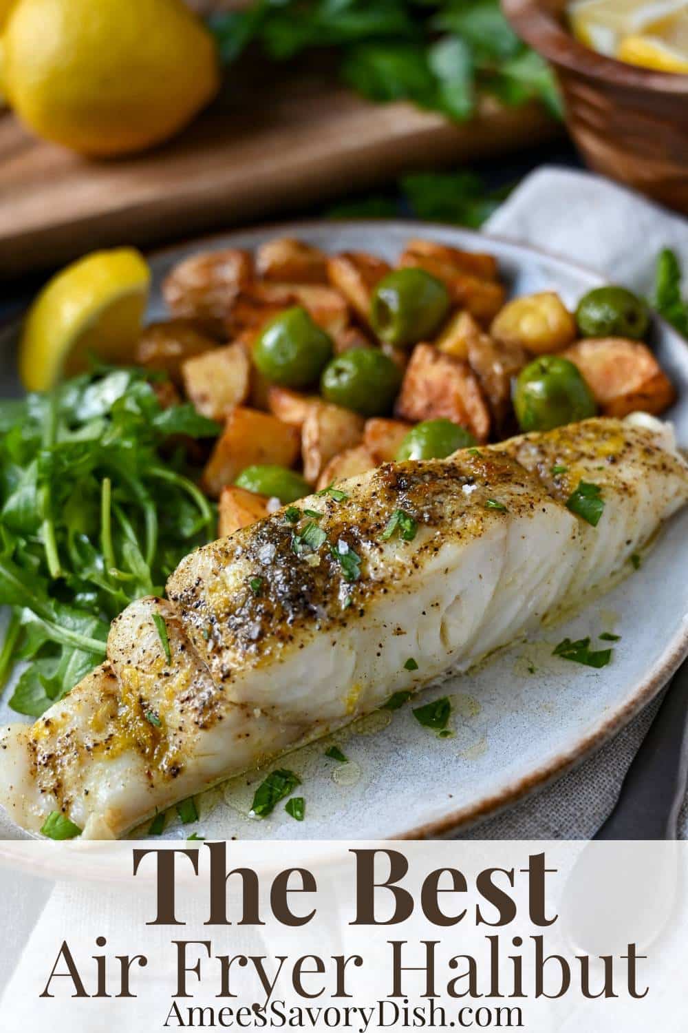 This quick and easy air fryer recipe transforms the mild-flavored, delicate fish into a Greek-inspired masterpiece! via @Ameessavorydish