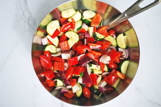 A bowl of chopped fresh vegetables