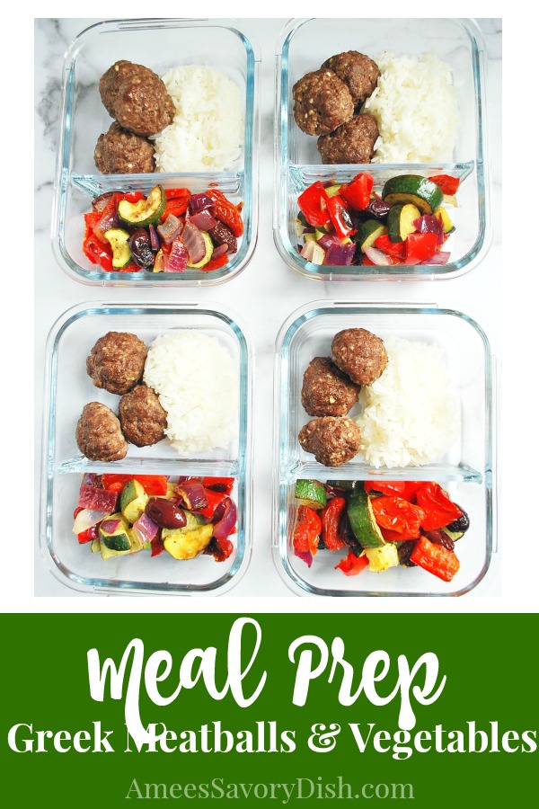 Sheet Pan Greek Meatballs with Feta and Roasted Vegetables is a delicious and easy meal prep recipe using lean ground beef.   via @Ameessavorydish