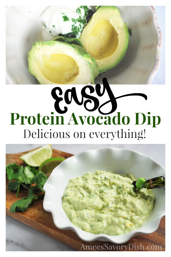 This easy protein avocado dip recipe made with Greek yogurt is crazy good and super simple to whip up in a flash. via @Ameessavorydish