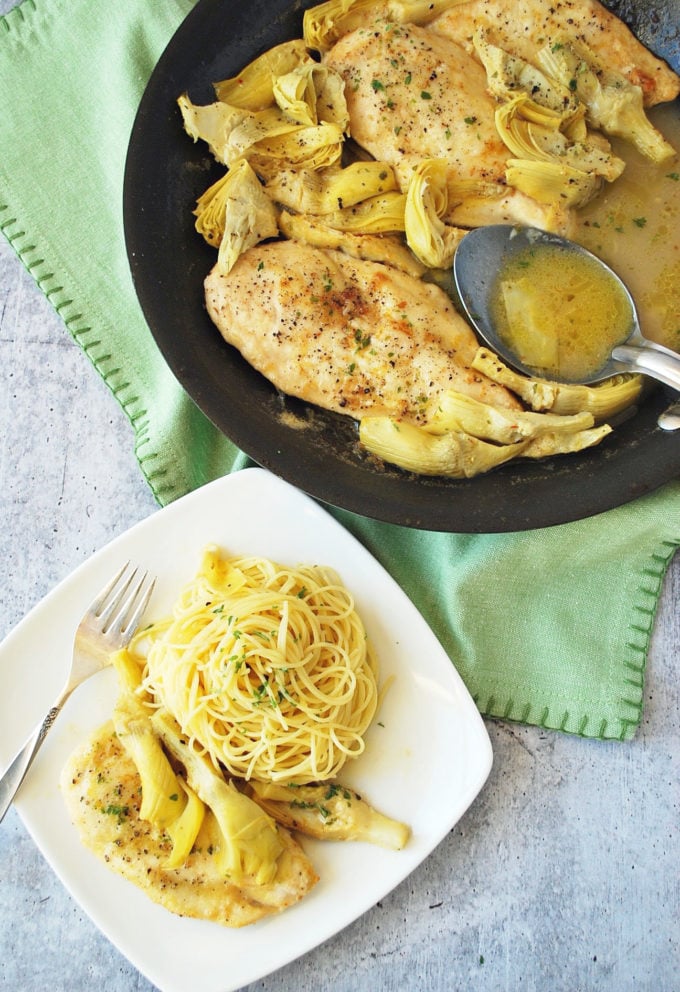 This deliciously easy Lemon Artichoke Chicken is made with thin chicken breast cutlets, marinated artichokes, fresh lemon juice and parsley. 