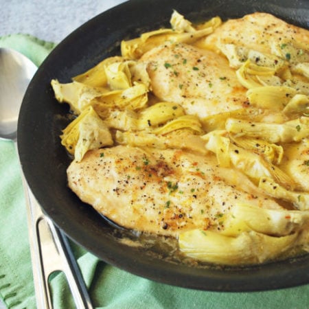 This deliciously easy Lemon Artichoke Chicken is made with thin chicken breast cutlets, marinated artichokes, fresh lemon juice and parsley. 