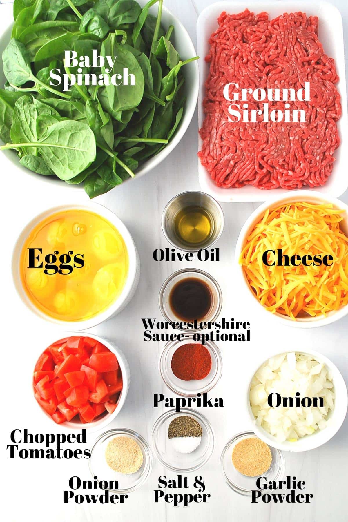 ingredients for high protein quiche measured out on a counter