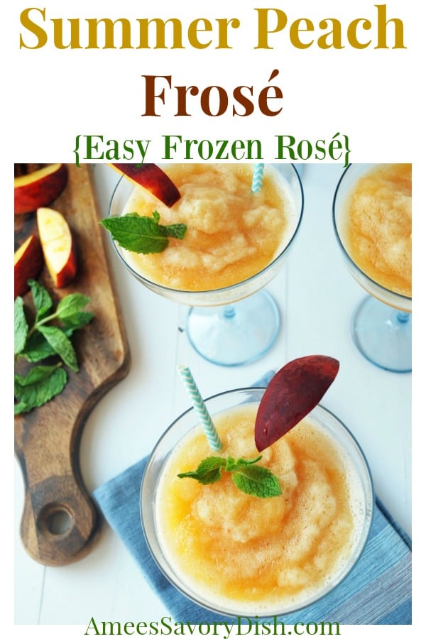 This peach frosé recipe is like summer in a glass made with fresh ripe peaches and a good quality bottle of Rosé wine and frozen in an ice cream maker.  via @Ameessavorydish