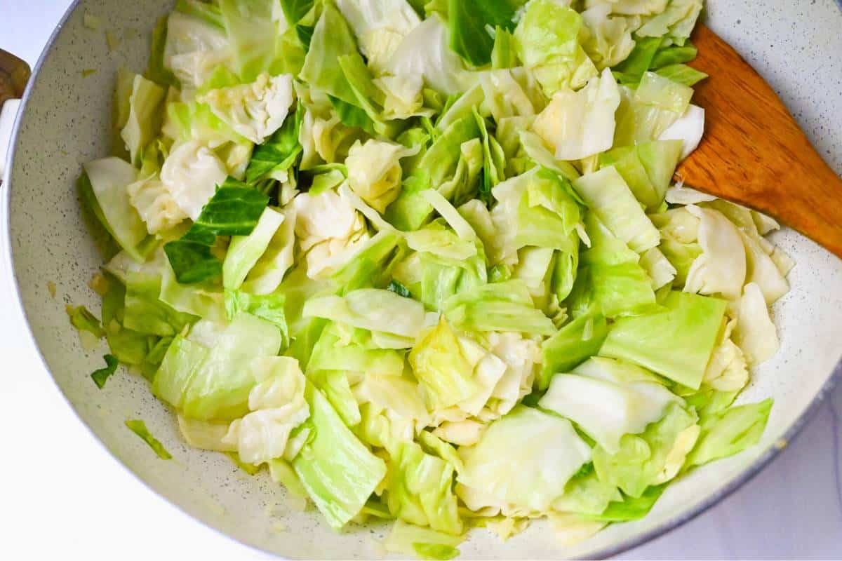 sauteed cabbage and onions in a skillet