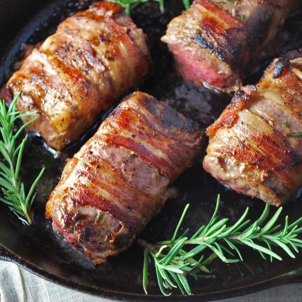 Applewood BaconWrapped Venison Backstrap with Raspberry Sauce