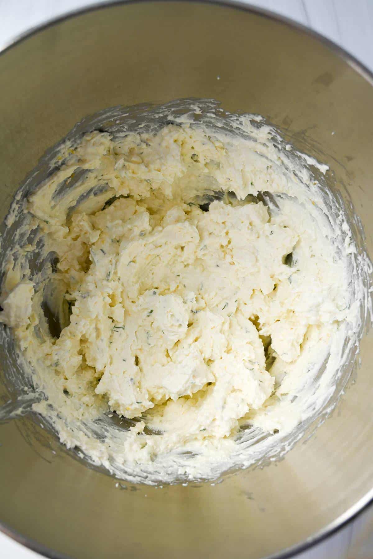 feta dip whipped in a stainless steel bowl