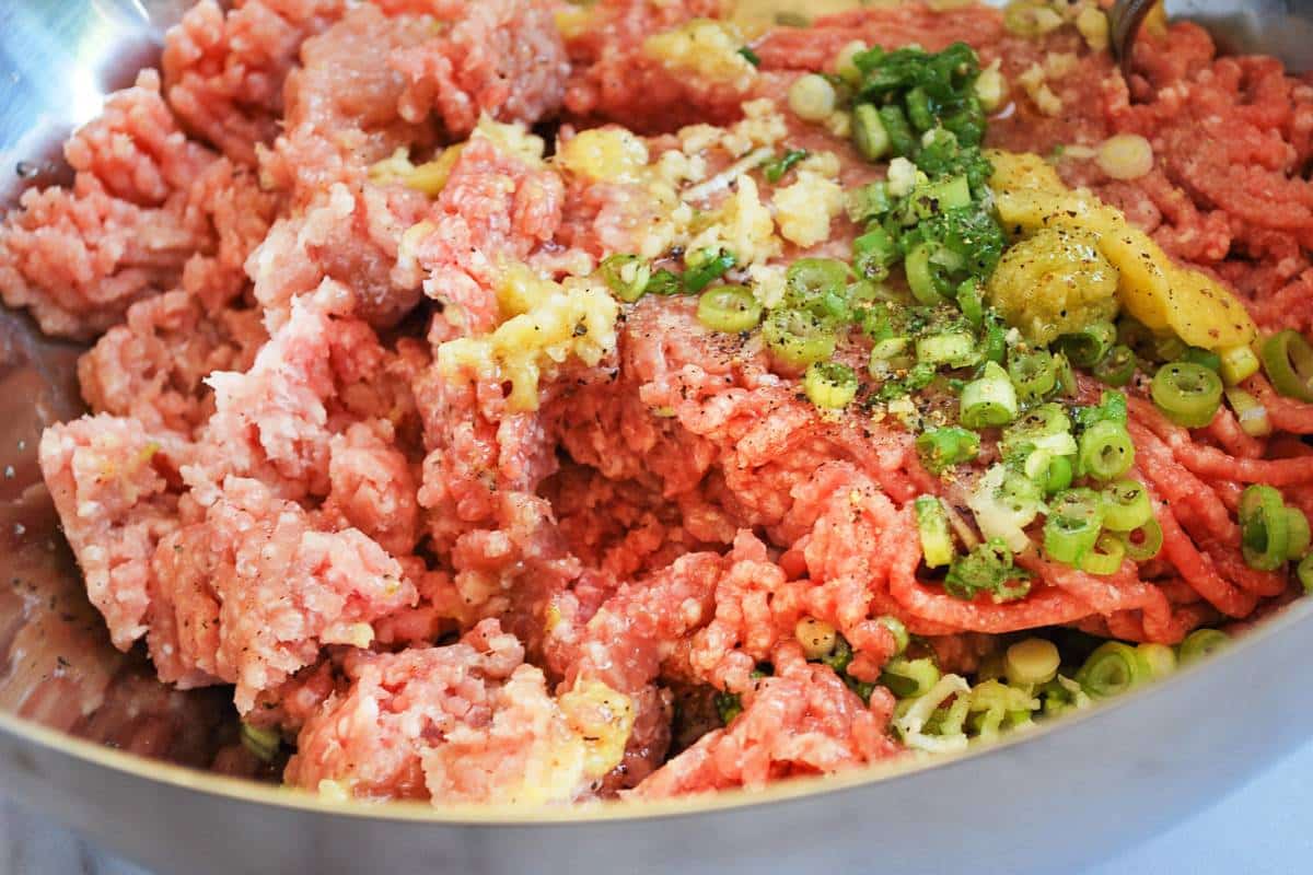 ground pork and seasonings in a bowl
