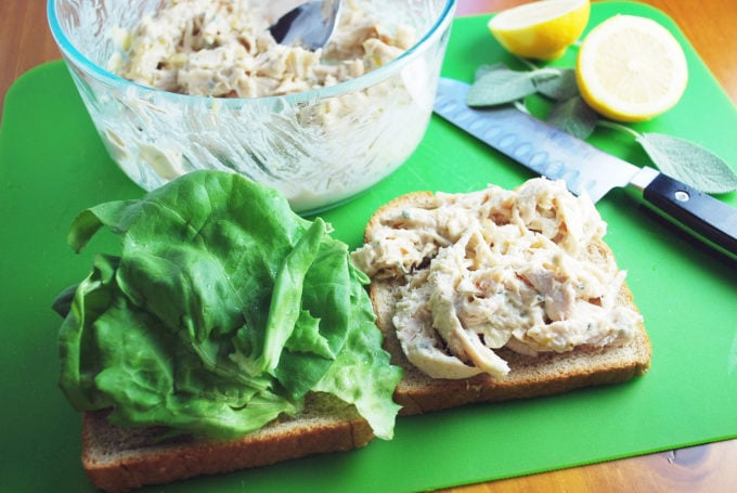 chicken salad on whole wheat bread with butter lettuce