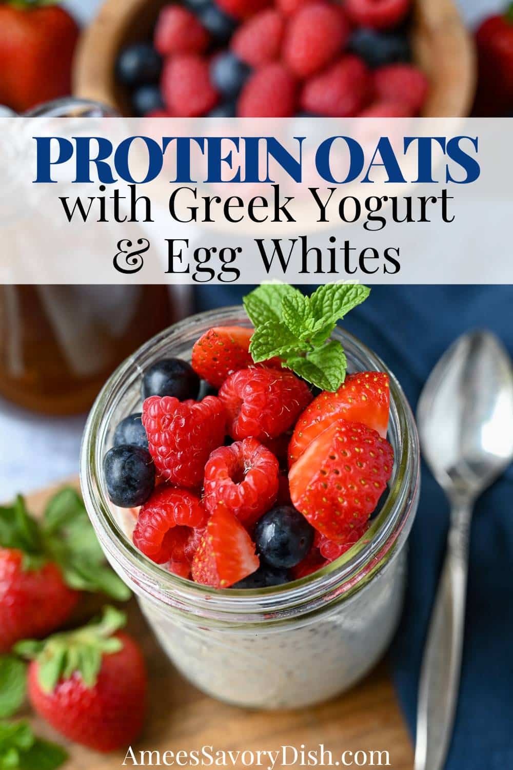 This Overnight Protein Oatmeal made with Greek yogurt is the perfect breakfast solution when there is no time for breakfast prep in the morning. This protein-packed power porridge recipe will keep you running until lunchtime! via @Ameessavorydish
