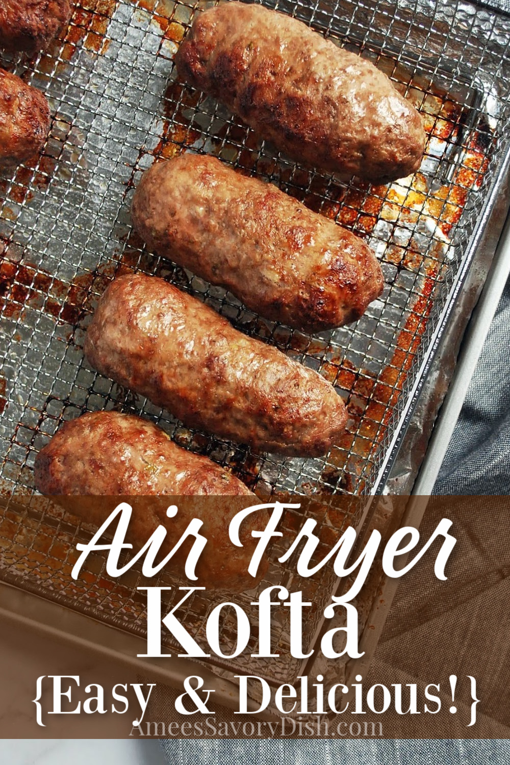 This flavorful air fryer kofta recipe is made with a mixture of lean ground beef and lamb and cooks to perfection in an air fryer in under 15 minutes! #kofta #kofte #airfryerrecipe #airfryerkofta #beefrecipe #lamb #mediterranean via @Ameessavorydish