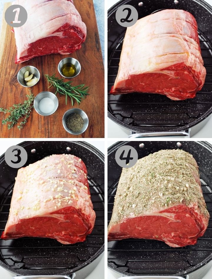 step-by-step photos for preparing roast with rub and seasonings