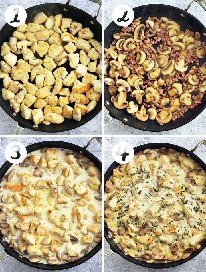 photos of steps for making this dish in a skillet