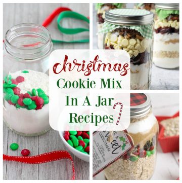 collage of cookie mix in a jar recipes with description for social media