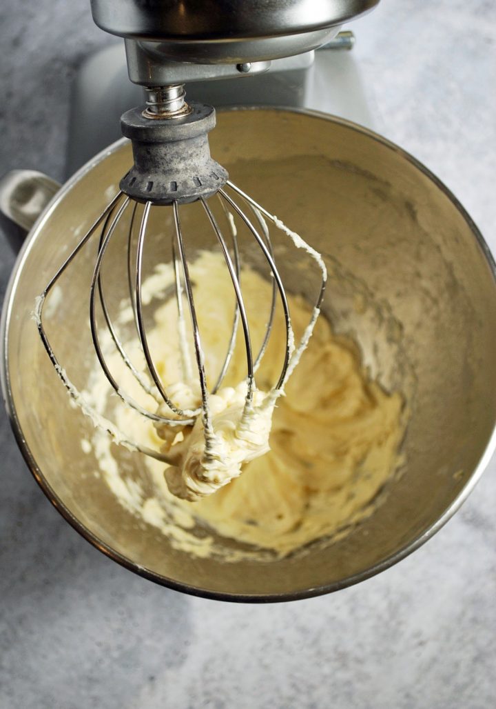 butter, vanilla and egg mixed in a stand mixer