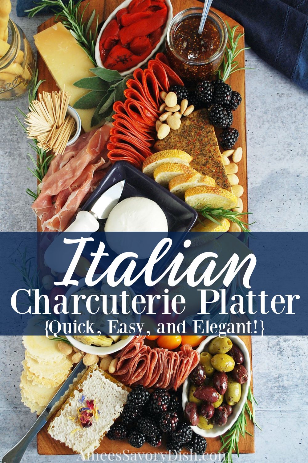 how to build a beautiful, yet simple, Italian Charcuterie board for effortless entertaining.  This Italian Charcuterie board is not only a cinch to throw together, but it makes a gorgeous presentation for serving guests. via @Ameessavorydish