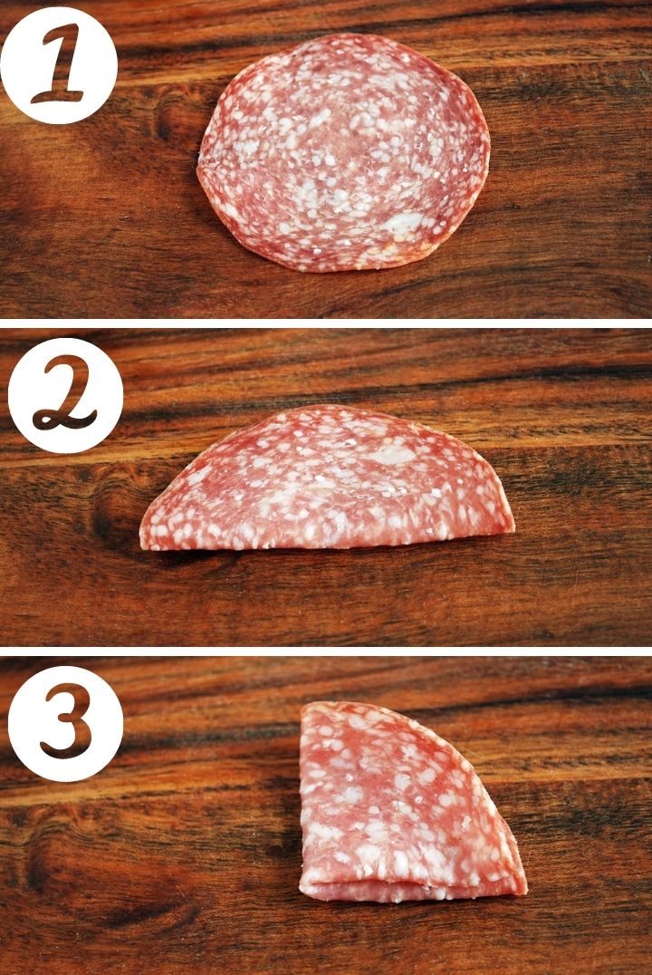 photo of steps to fold meat for charcuterie