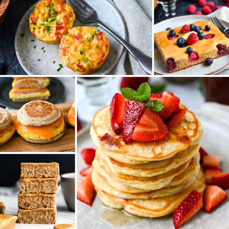 a collage of five breakfast recipe photos for meal prep